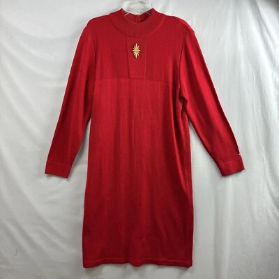 Vestido Suéter Liz Claiborne Para Mujer Rojo Midi Manga Larga Elastizado Talla Grande Vacaciones Foto 1 de 4