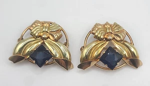 Vintage Gold Filled Brooch Pair Signed Pr.St.So Blue 12kt GF - Picture 1 of 11
