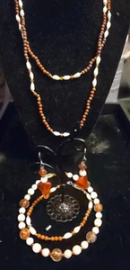 Juego de collar de perlas de agua dulce y piedras ámbar 37" con tobillera pulsera pendiente nuevo - Imagen 1 de 6
