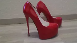 1969 High Heels Gr. 37 made in italy GETRAGEN ! ! ! mit 15 cm Absätzen rot Lack - Bild 1 von 20