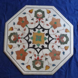 24" x 24" Marble Table Top Semi Precious Stones Floral Inlay Work - Picture 1 of 1