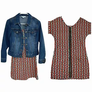 Style & Co Chaqueta Denim Mujer PS Vestido Combo Azul Naranja Geométrico Fecha de Trabajo - Imagen 1 de 12