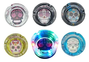 LED Lichteffekt Aschenbecher SKULL Ascher Glas transparent Ashtray Rainbow bunt - Bild 1 von 7
