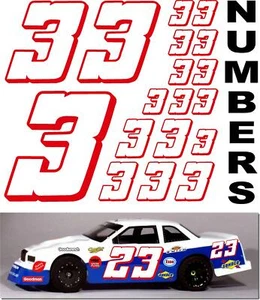 WHITE w/RED (#3's) Racing Numbers Decal Sticker Sheet 1/8-1/10-1/12 HOBBYWING - Picture 1 of 6