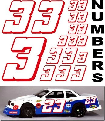 WHITE w/RED (#3's) Racing Numbers Decal Sticker Sheet 1/8-1/10-1/12 HOBBYWING  - Image 1 of 4