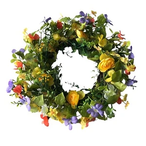 Yellow Rose Floral Spring Summer Deco Front Door Wreath Home Decor Artificial - Picture 1 of 2