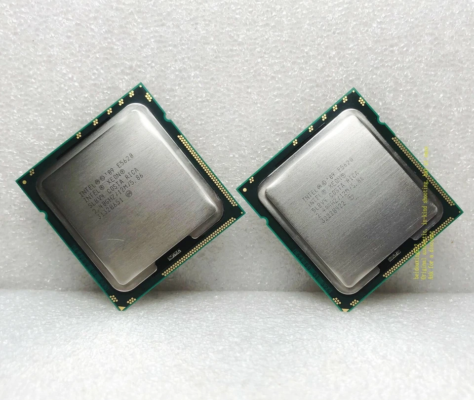 a pair Intel Xeon E5620 SLBV4  12M Cache 2.4GHz 5.86GT/s 80w 1366 Processor - Image 1 of 4