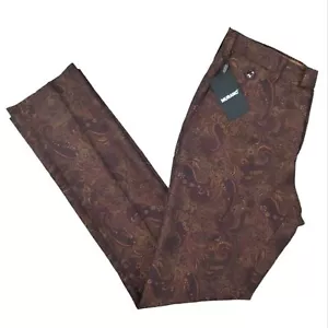 Pantalones de vestir Murano Evan de ajuste ajustado delanteros planos para hombre 32"" x 34"" borgoña negro damasco - Imagen 1 de 11