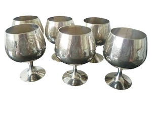 Vintage Set of Six Indian Intricately Hand Chased Silver Plated Brandy Balloons - Foto 1 di 13