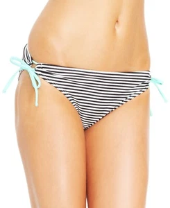 California Waves Striped Keyhole Side-Tie Bikini Bottom, Black/White X-Small - Picture 1 of 1