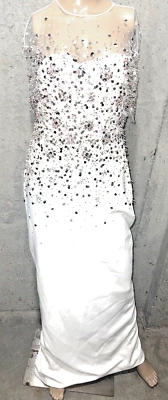 Maxi Vestido de Noche Pamella Roland Cristal Bordado Pasarela Blanco Largo 6 Foto 1 de 3