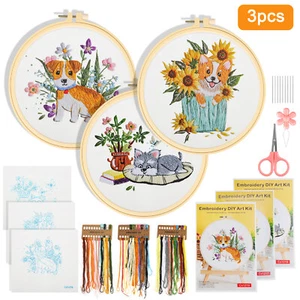 3 Embroidery Starter Kit Cross Stitch Stamped DIY Decor Craft for Beginners - Picture 1 of 7
