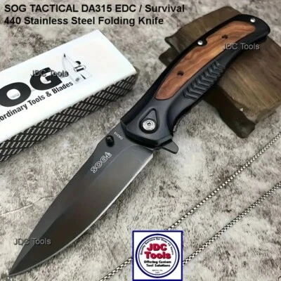 SOG Outdoor Folding Fishing Camping Handy Black Spring Assist Pocket Knife NEW!! - Image 1 of 4