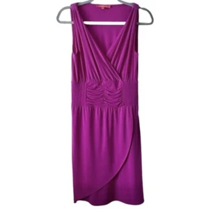 Catherine Malandrino Raine Electric Fuchsia Faux Wrap V Neck Ruched Dress Small - Picture 1 of 13