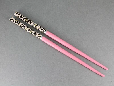 Pink set of 2 cheetah wood hair chop sticks picks pins leopard animal print - Image 1 of 4