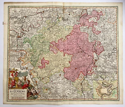 DUCHY OF LUXEMBOURG MATTHAUS SEUTTER 1730 LARGE ANTIQUE MAP 18TH CENTURY - Image 1 of 4