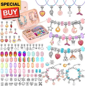 Girls Charm Bracelet Making Kit with Jewelry Box for Kids Charm Beads for Jewelr - Picture 1 of 7