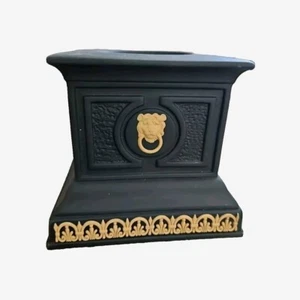 Wedgwood Jasperware Black And Cane Library Collection Pillar Candle Holder Read - Picture 1 of 6