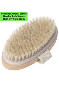Premium Natural Bristle Wooden Bath Shower Body Back Dry Skin Brush Spa Scrubber - Picture 1 of 6