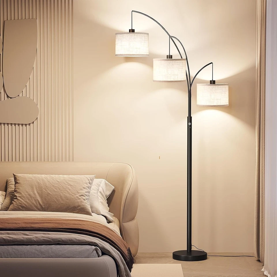 Stehlampe LED Stehleuchte 3 Flammige Bogenlampe Leselampe Wohnzimmer E27 Metall - Bild 1 von 4