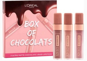 L’Oreal Box of Chocolates 3 x Ultra Matte Liquid Lipstick Giftset NEW SEALED BOX - Picture 1 of 4