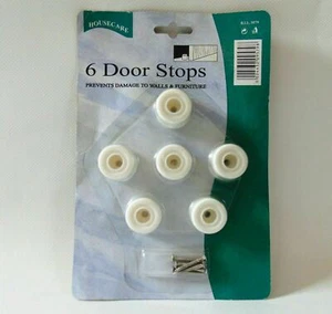 6x White Door Stop Stopper Bumper Flexible Plastic With Screw Floor/Wall Mounted - Picture 1 of 2