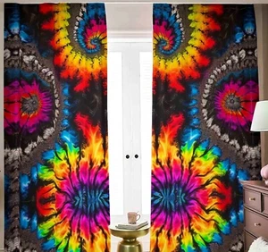 Psychedelische Batik Verdunkelungsvorhänge gebunden gefärbt Verdunkelung Regenbogen psychisch bunt - Bild 1 von 3