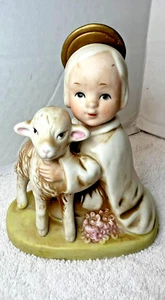 Homco 4.5" Porcelain Figurine Angel Shepard Child with Lamb #5605 Collectible - Picture 1 of 6