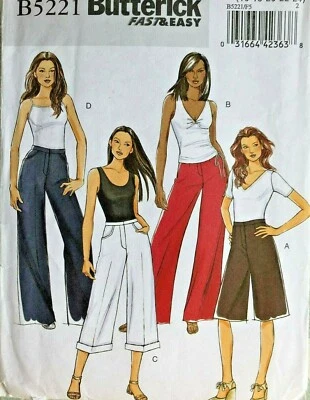 Butterick B5221 Women Fast & Easy Palazzo Flared Pants Capri Sewing Pattern 8-14 - Image 1 of 3