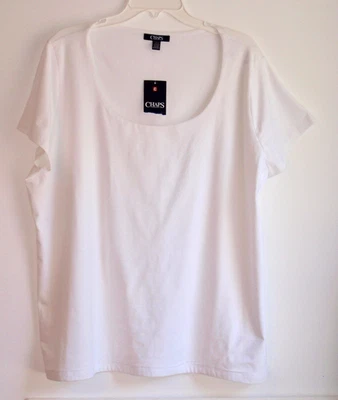 NWT White Chaps Women 2X Top Round Neck Short Sleeve DAMAGED T-shirt Stretch - Image 1 of 4