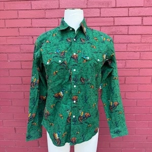 Wrangler Rustler Western Shirt XL grün Cowboy Rodeo Kaktus Print Oberteil Damen - Bild 1 von 5