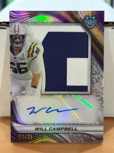 2024 Bowman Best University Will Campbell Jumbo Patch Auto /25 Patriots LSU - Picture 1 of 2