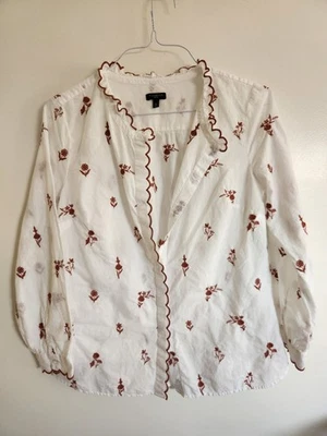 TALBOTS Women's Scallop Trim Embroidered Shirt Size MP Cottagecore Prairie Boho - Image 1 of 4