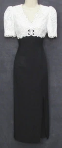 Vintage Jessica McClintock Dillards schwarz kurzärmelig weiß geschnürt Miederkleid 16 - Bild 1 von 16