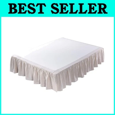 Falda de cama de lino lavado tamaño king, caída de 16", color natural Foto 1 de 4