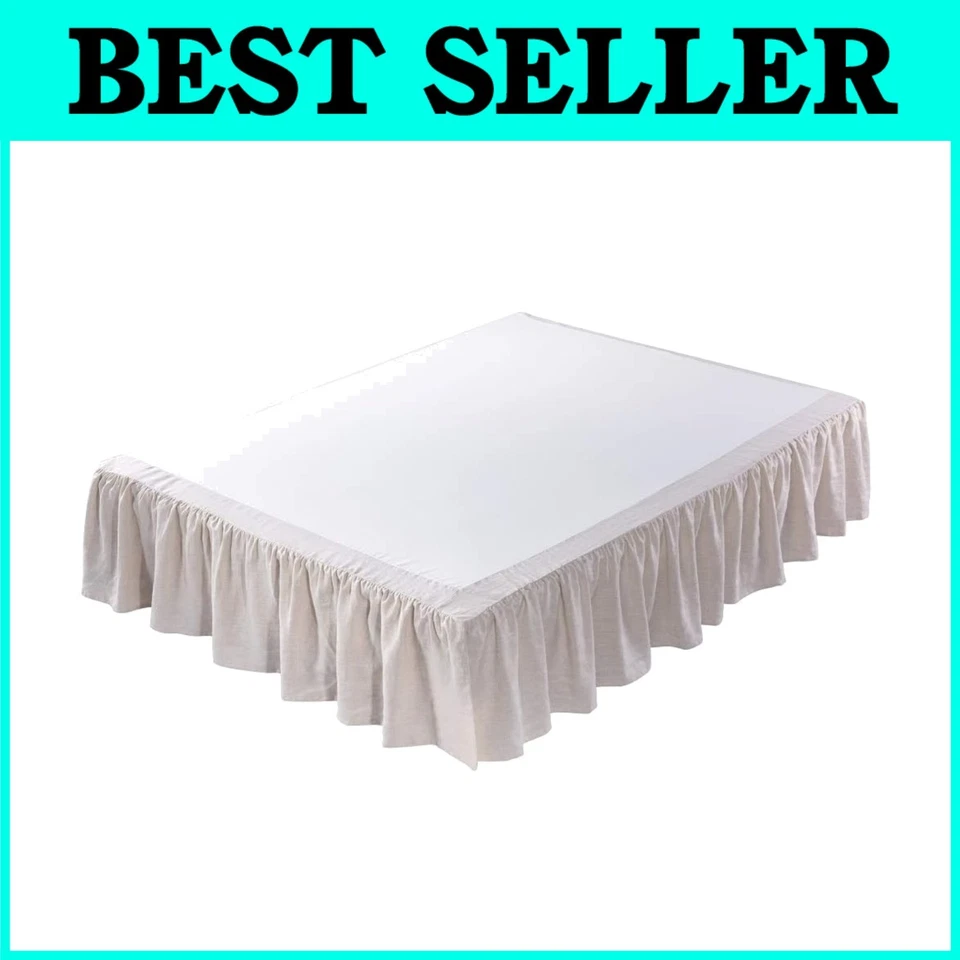 Falda de cama de lino lavado tamaño king, caída de 16", color natural Foto 1 de 4