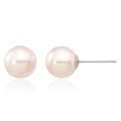 14K Solid White Gold 7mm Round Akoya Saltwater Cultured Pearl Stud Earrings - Image 1 of 4