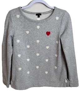 Talbots Heart Embellished Grey Sweatshirt Red White Hearts XS Side Slit - Picture 1 of 8
