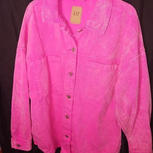 GAP PINK BUTTON UP DENIM JACKET/SHIRT LONG SLEEVE MENS SIZE LARGE - Picture 1 of 4