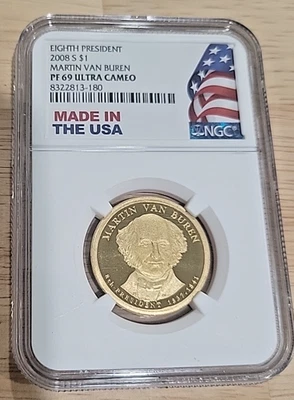 Presidential Dollar 2008-S $1 Proof  Martin Van Buren NGC PF 69 ULTRA CAMEO - Image 1 of 4