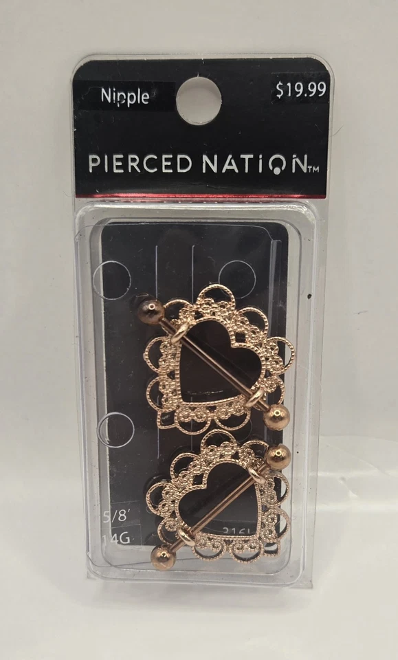 Pierced Nation Intricate Heart Nipple Rings 14G 5/8" Nipple Piercing Jewelry - Image 1 of 4