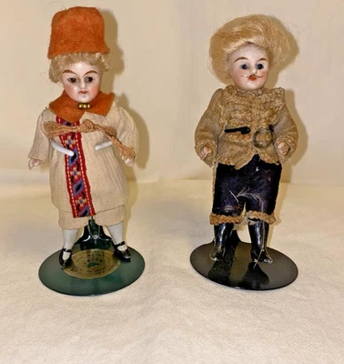 2 Muñecas Alemanas Antiguas Mignonette 1 Niño 1 Niña 3-3/4" ¿Étnicas Todo Bisque? Kling? Foto 1 de 4