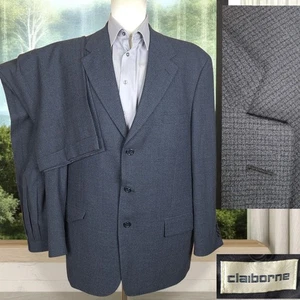 Claiborne 2 Piece Suit Mens 48L 40X31 Gray Check 3 Button VL Wool - Picture 1 of 14