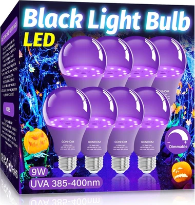 8 Pack A19 LED Black Light Bulbs,Dimmable 9W Blacklight Bulb(100W Equivalent), E - Image 1 of 4