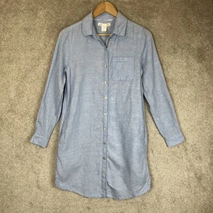 C&C California Shirt Dress Womens Extra Small Blue Linen Button Front- 3348* - Picture 1 of 12