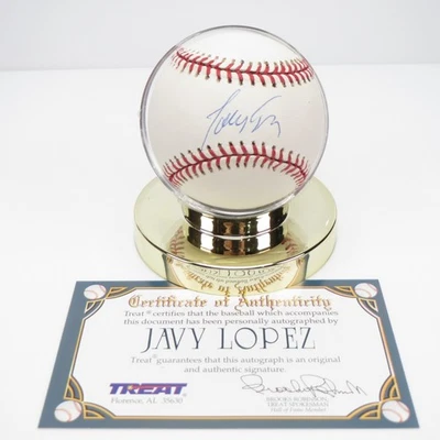 Javy Lopez Braves Vintage Años 90 Firmado Autografiado Béisbol Treat Deportes Certificado de Autenticidad Foto 1 de 4