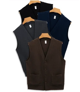 Herren Button Down Weste Freizeit Baumwolle leichte Weste V-Ausschnitt Strickjacken Jacke - Bild 1 von 18