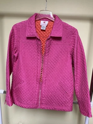 Quacker Factory Women's Silk Quilted Sparkle Jacket Pink/Orange/Sorbet Size M - Image 1 of 3