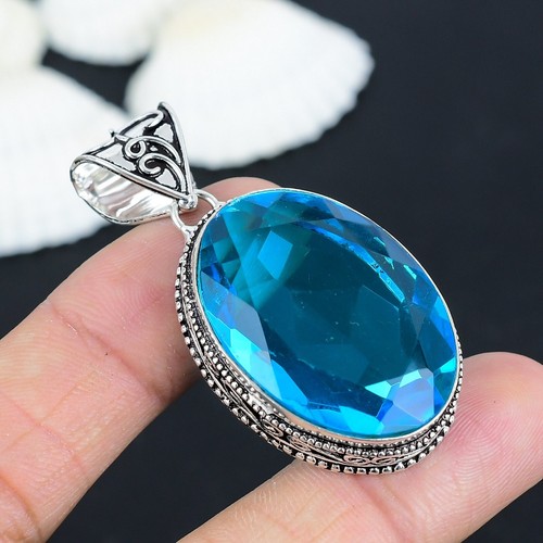 VETEMENTS Bellissimo ciondolo topazio blu argento sterling 925 boho gioielli regalo per Natale