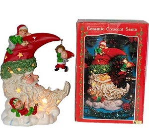 Vintage Keramik Himmelsgeschenk Mond Santa Elfe hängend beleuchtet mit Kordel - Bild 1 von 21